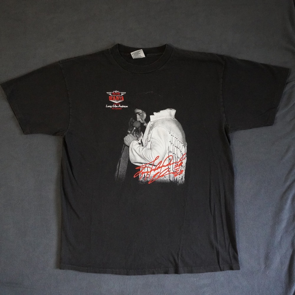 Vintage PowerPro Oneita Elvis Mania Larry Glen Anderson Concert T-Shirt Black XL